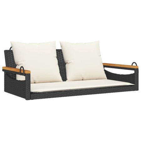 vidaXL Hängebank mit Kissen Schwarz 109x62x40 cm Poly Rattan