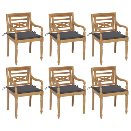 vidaXL Batavia-Stühle mit Kissen 6 Stk. Massivholz Teak