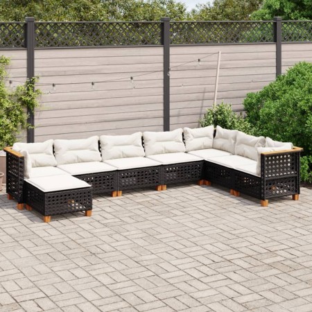 vidaXL 8-tlg. Garten-Sofagarnitur mit Kissen Schwarz Poly Rattan