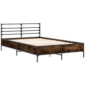 vidaXL Bettgestell Räuchereiche 120x200 cm Holzwerkstoff und Metall