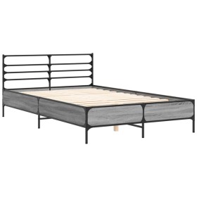 vidaXL Bettgestell Grau Sonoma 140x200 cm Holzwerkstoff und Metall