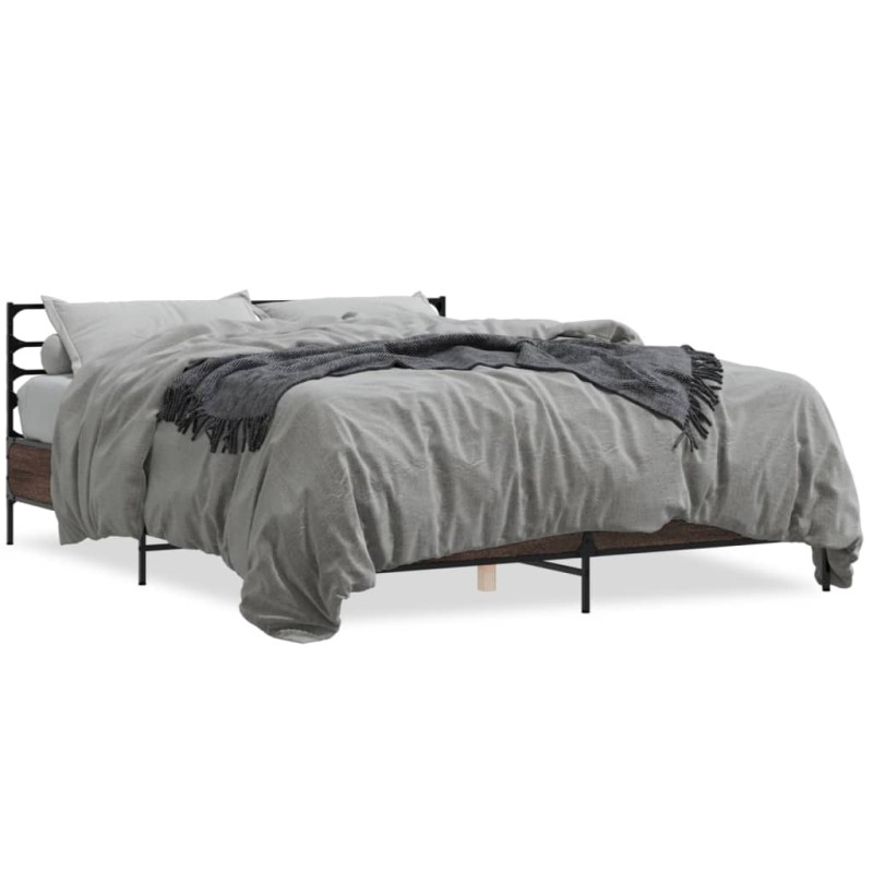 vidaXL Bettgestell Braun Eichen-Optik 150x200 cm Holzwerkstoff Metall vidaXL Bettgestell Braun Eichen-Optik 150x200 cm Holzwerkstoff Metall