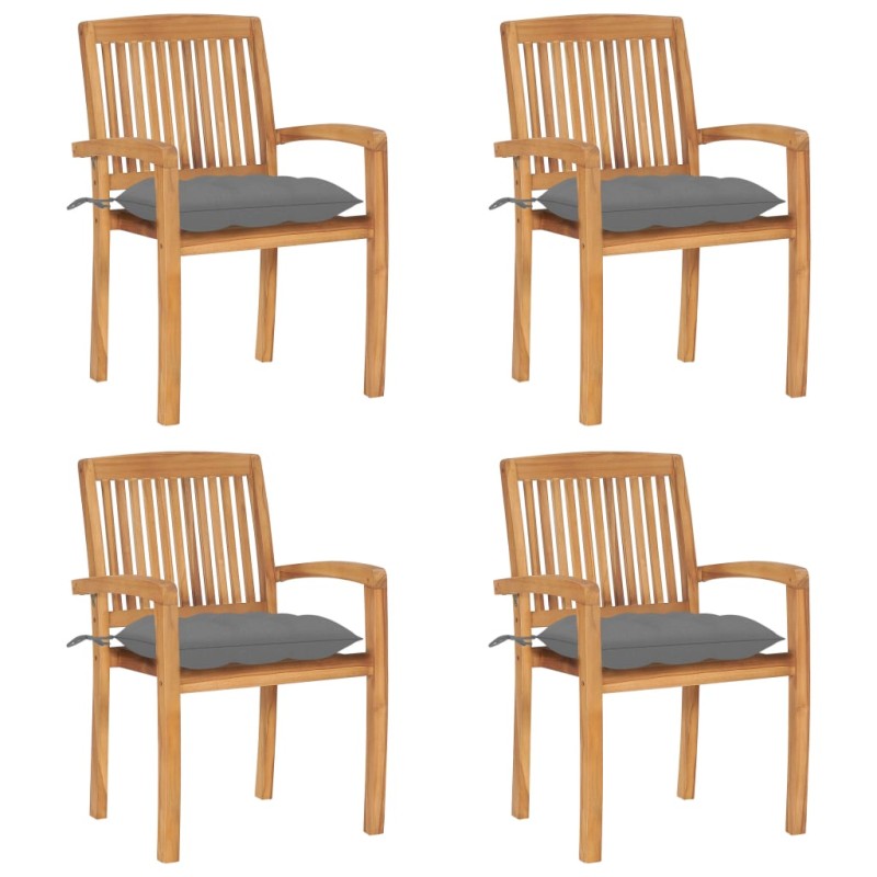 Stapelbare Gartenstühle mit Kissen 4 Stk. Massivholz Teak Stapelbare Gartenstühle mit Kissen 4 Stk. Massivholz Teak