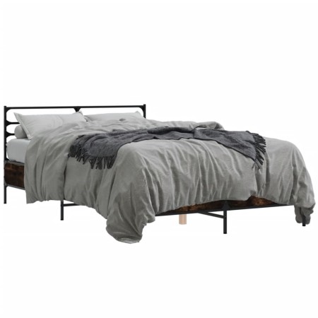 vidaXL Bettgestell Räuchereiche 140x190 cm Holzwerkstoff und Metall