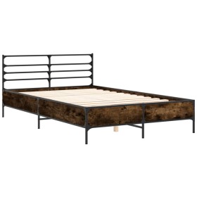 vidaXL Bettgestell Räuchereiche 140x190 cm Holzwerkstoff und Metall