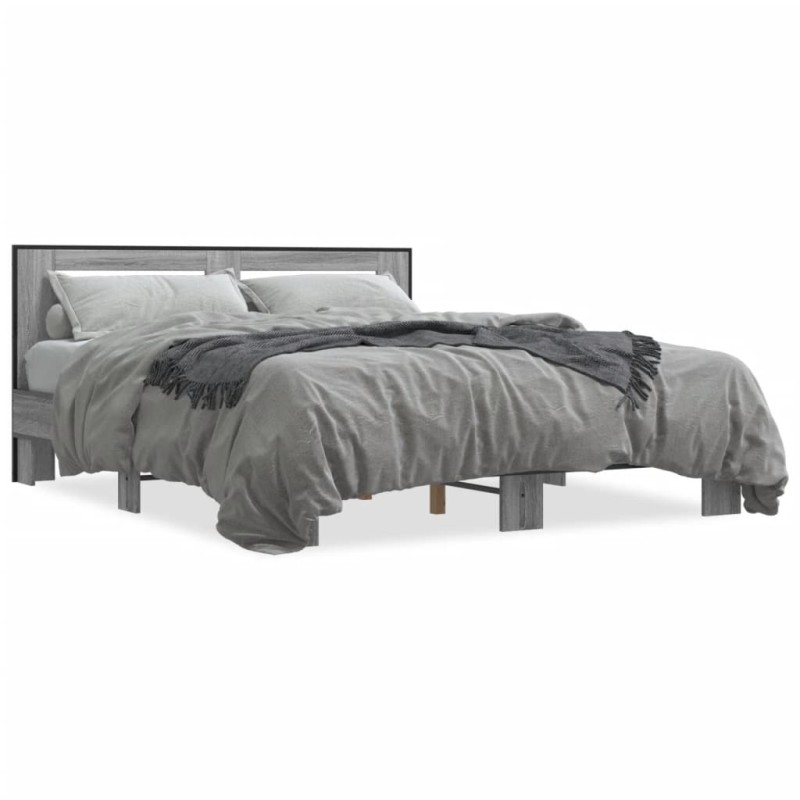 vidaXL Bettgestell Grau Sonoma 150x200 cm Holzwerkstoff und Metall vidaXL Bettgestell Grau Sonoma 150x200 cm Holzwerkstoff und Metall