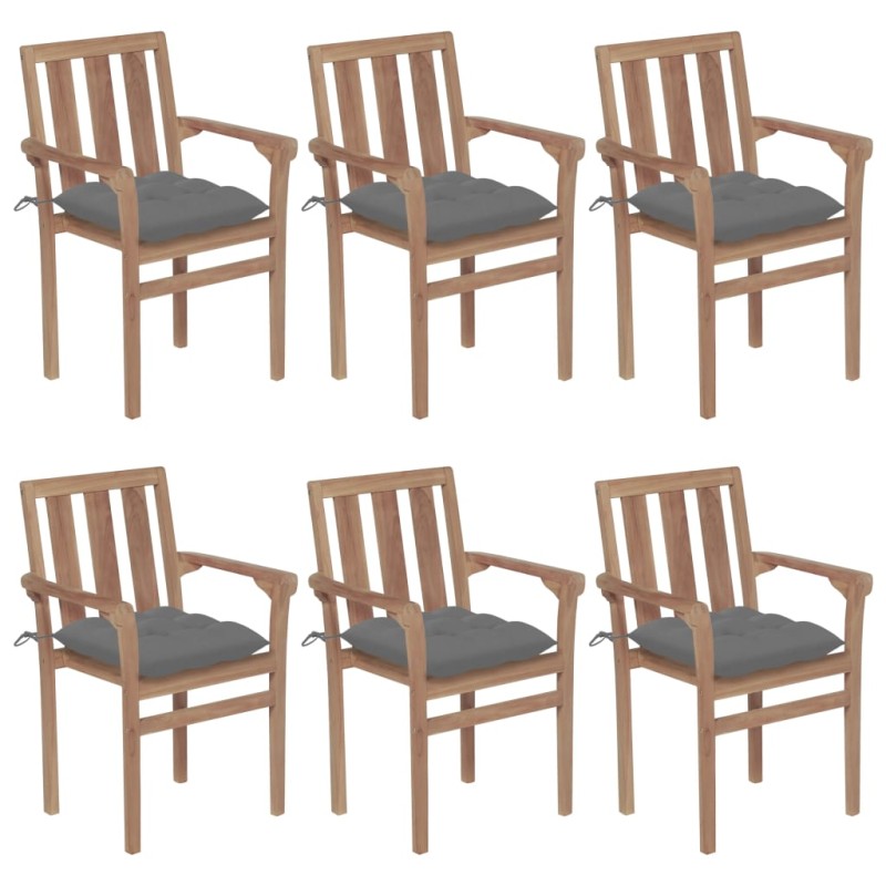Stapelbare Gartenstühle mit Kissen 6 Stk. Massivholz Teak Stapelbare Gartenstühle mit Kissen 6 Stk. Massivholz Teak