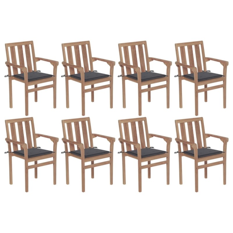 Stapelbare Gartenstühle mit Kissen 8 Stk. Massivholz Teak Stapelbare Gartenstühle mit Kissen 8 Stk. Massivholz Teak