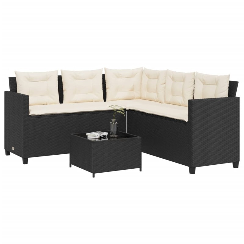 vidaXL Gartensofa in L-Form mit Tisch und Kissen Schwarz Poly Rattan vidaXL Gartensofa in L-Form mit Tisch und Kissen Schwarz Poly Rattan