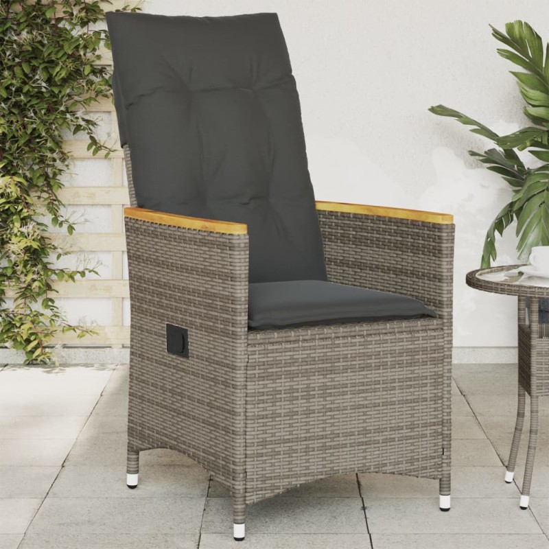 vidaXL Gartensessel Verstellbar mit Kissen Grau Poly Rattan vidaXL Gartensessel Verstellbar mit Kissen Grau Poly Rattan