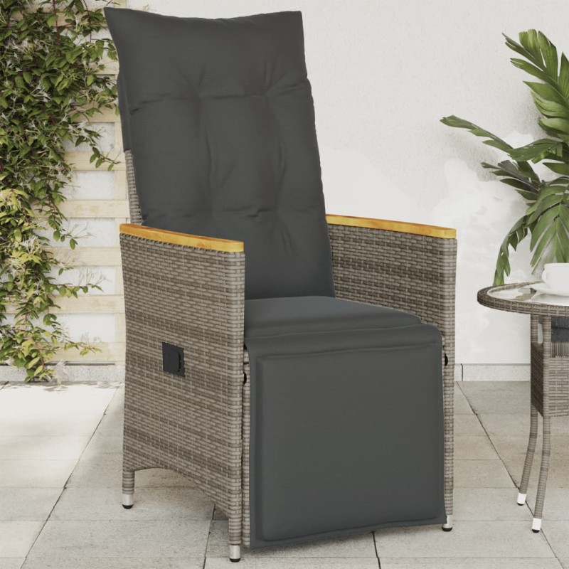 vidaXL Gartensessel Verstellbar mit Kissen Grau Poly Rattan vidaXL Gartensessel Verstellbar mit Kissen Grau Poly Rattan