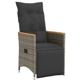 vidaXL Gartensessel Verstellbar mit Kissen Grau Poly Rattan