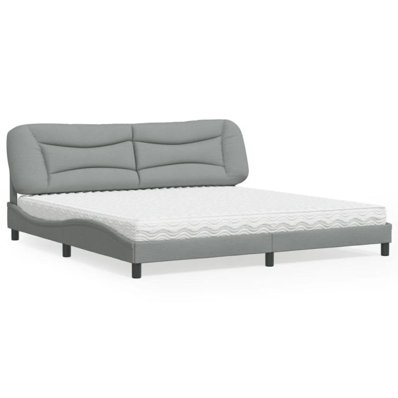 vidaXL Bett mit Matratze Hellgrau 200x200 cm Stoff vidaXL Bett mit Matratze Hellgrau 200x200 cm Stoff