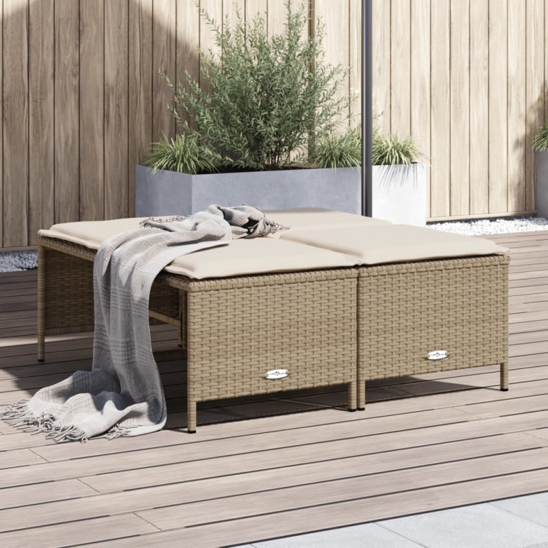 vidaXL Gartenhocker mit Kissen 4 Stk. Beige Poly Rattan vidaXL Gartenhocker mit Kissen 4 Stk. Beige Poly Rattan