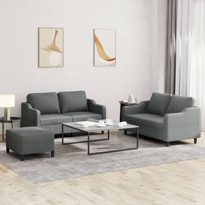 vidaXL 3-tlg. Sofagarnitur mit Kissen Dunkelgrau Stoff vidaXL 3-tlg. Sofagarnitur mit Kissen Dunkelgrau Stoff