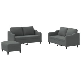 vidaXL 3-tlg. Sofagarnitur mit Kissen Dunkelgrau Stoff