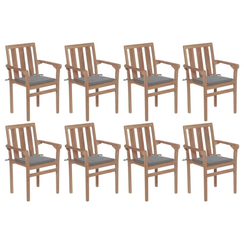 Stapelbare Gartenstühle mit Kissen 8 Stk. Massivholz Teak Stapelbare Gartenstühle mit Kissen 8 Stk. Massivholz Teak