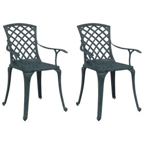 vidaXL Gartenstühle 2 Stk. Grün Aluminiumguss