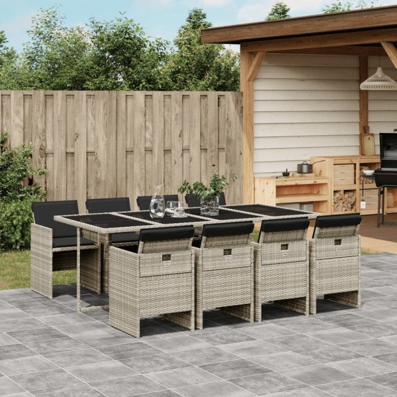 vidaXL 9-tlg. Garten-Essgruppe mit Kissen Hellgrau Poly Rattan vidaXL 9-tlg. Garten-Essgruppe mit Kissen Hellgrau Poly Rattan