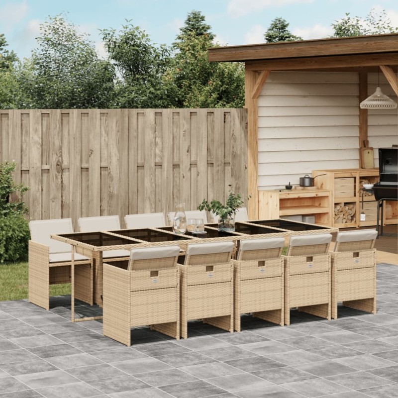 vidaXL 11-tlg. Garten-Essgruppe mit Kissen Beige Poly Rattan vidaXL 11-tlg. Garten-Essgruppe mit Kissen Beige Poly Rattan
