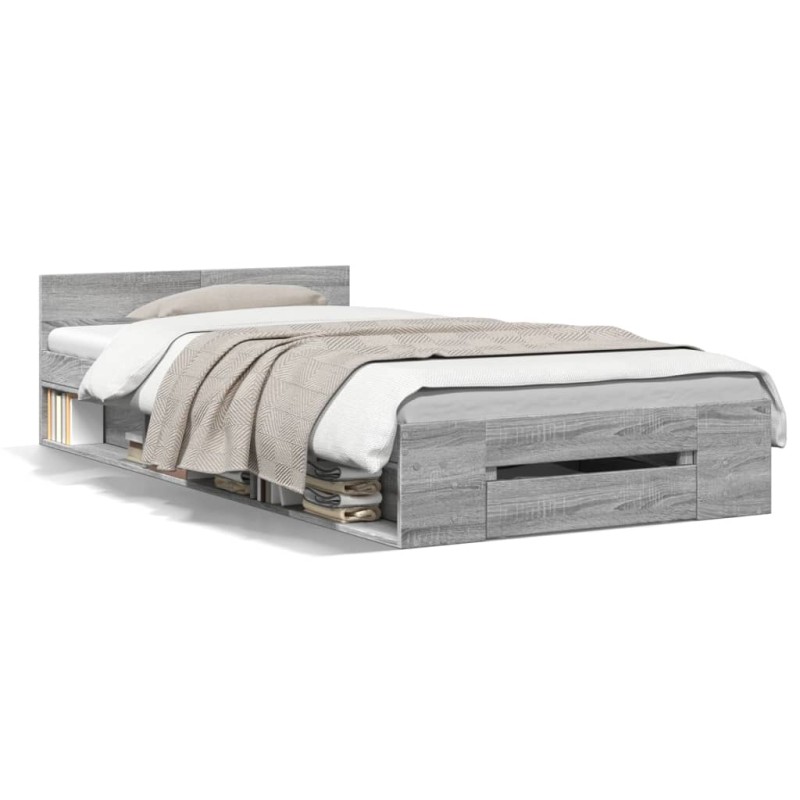 vidaXL Bettgestell mit Schublade Grau Sonoma 90x190 cm Holzwerkstoff vidaXL Bettgestell mit Schublade Grau Sonoma 90x190 cm Holzwerkstoff