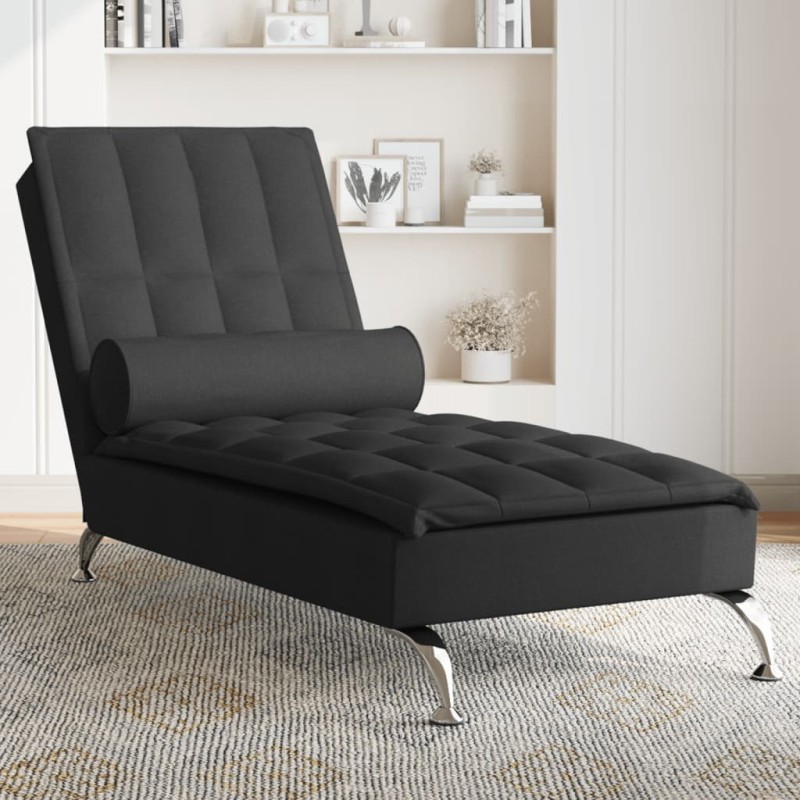 vidaXL Massage-Chaiselongue mit Nackenrolle Schwarz Stoff vidaXL Massage-Chaiselongue mit Nackenrolle Schwarz Stoff