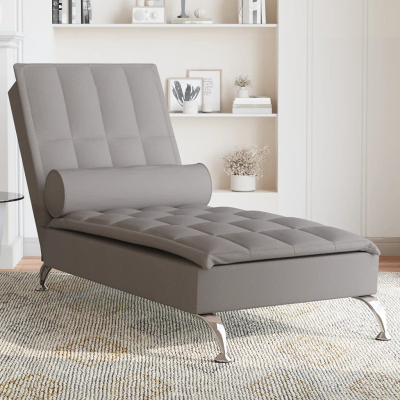 vidaXL Massage-Chaiselongue mit Nackenrolle Taupe Stoff vidaXL Massage-Chaiselongue mit Nackenrolle Taupe Stoff