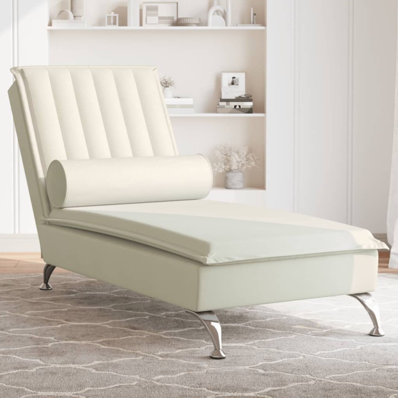 vidaXL Massage-Chaiselongue mit Nackenrolle Creme Samt vidaXL Massage-Chaiselongue mit Nackenrolle Creme Samt