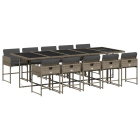 vidaXL 11-tlg. Garten-Essgruppe mit Kissen Grau Poly Rattan