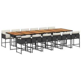 vidaXL 13-tlg. Garten-Essgruppe mit Kissen Schwarz Poly Rattan