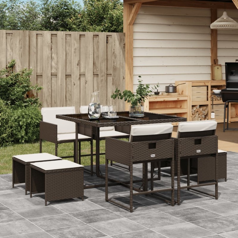 vidaXL 9-tlg. Garten-Essgruppe mit Kissen Braun Poly Rattan vidaXL 9-tlg. Garten-Essgruppe mit Kissen Braun Poly Rattan
