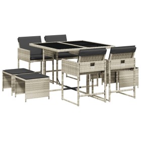 vidaXL 9-tlg. Garten-Essgruppe mit Kissen Hellgrau Poly Rattan