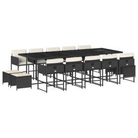vidaXL 15-tlg. Garten-Essgruppe mit Kissen Schwarz Poly Rattan