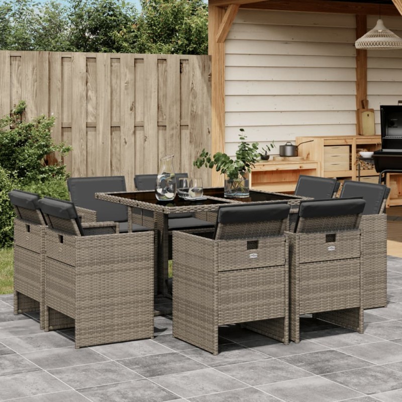 vidaXL 9-tlg. Garten-Essgruppe mit Kissen Grau Poly Rattan vidaXL 9-tlg. Garten-Essgruppe mit Kissen Grau Poly Rattan