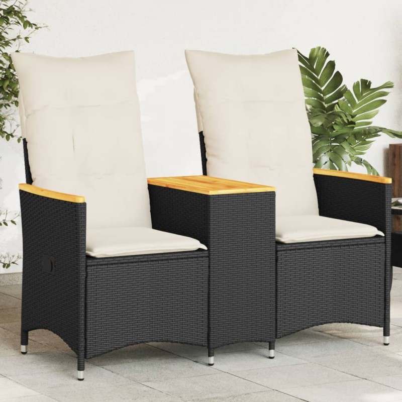 vidaXL Gartensofa 2-Sitzer Verstellbar mit Tisch Schwarz Poly Rattan vidaXL Gartensofa 2-Sitzer Verstellbar mit Tisch Schwarz Poly Rattan