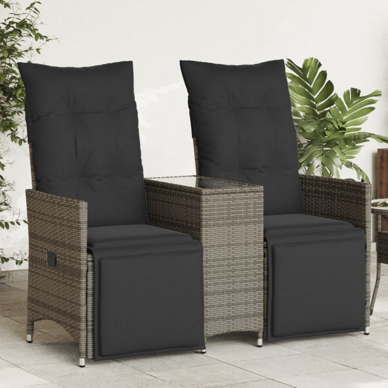 vidaXL Gartensofa 2-Sitzer Verstellbar mit Tisch Grau Poly Rattan vidaXL Gartensofa 2-Sitzer Verstellbar mit Tisch Grau Poly Rattan