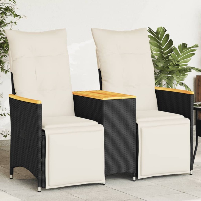 vidaXL Gartensofa 2-Sitzer Verstellbar mit Tisch Schwarz Poly Rattan vidaXL Gartensofa 2-Sitzer Verstellbar mit Tisch Schwarz Poly Rattan