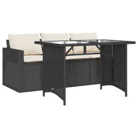 vidaXL 2-tlg. Garten-Essgruppe mit Kissen Schwarz Poly Rattan