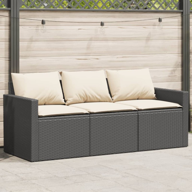 vidaXL Gartensofa mit Kissen 3-Sitzer Schwarz Poly Rattan vidaXL Gartensofa mit Kissen 3-Sitzer Schwarz Poly Rattan