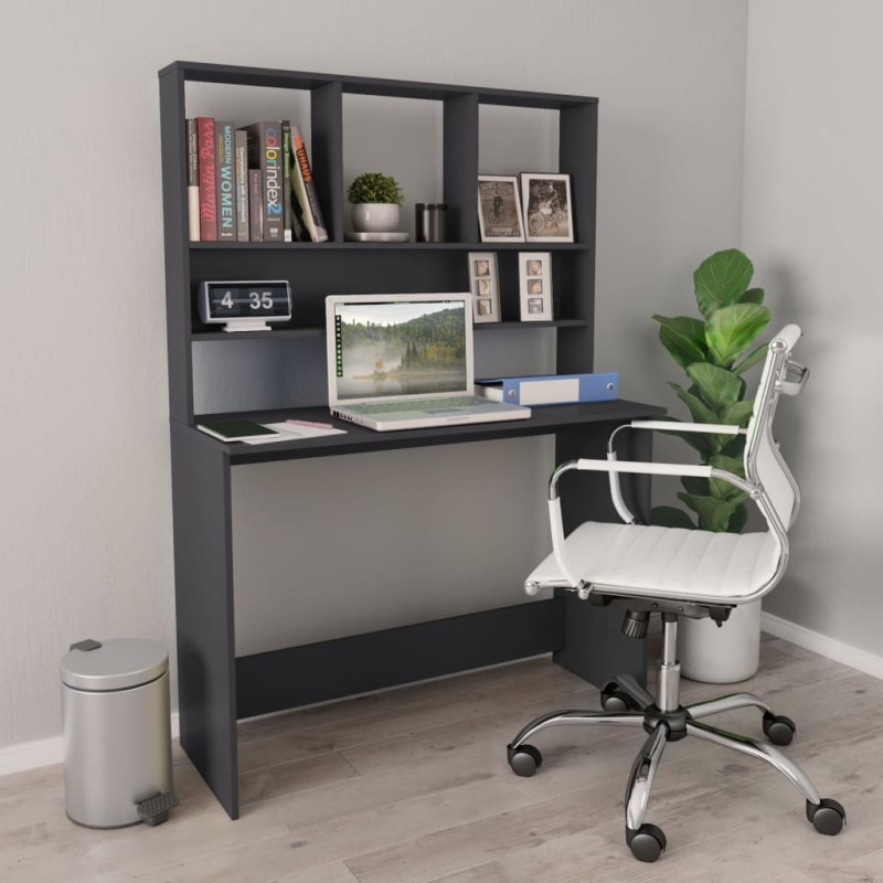 vidaXL Schreibtisch mit Regalen Grau 110x45x157 cm Holzwerkstoff vidaXL Schreibtisch mit Regalen Grau 110x45x157 cm Holzwerkstoff