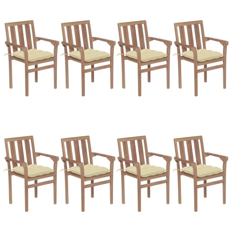 Stapelbare Gartenstühle mit Kissen 8 Stk. Massivholz Teak Stapelbare Gartenstühle mit Kissen 8 Stk. Massivholz Teak