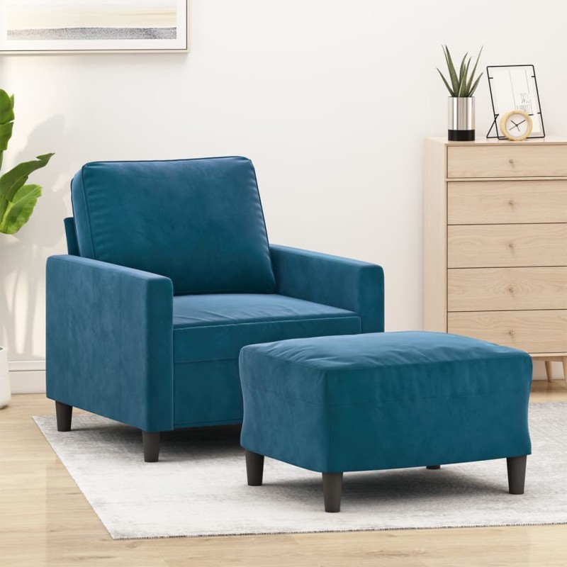 vidaXL Sessel mit Hocker Blau 60 cm Samt vidaXL Sessel mit Hocker Blau 60 cm Samt