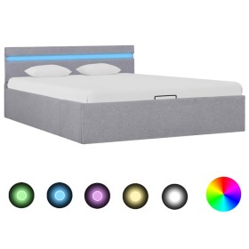 vidaXL Bett mit Bettkasten Hydraulisch LED Hellgrau Stoff 120x200 cm 