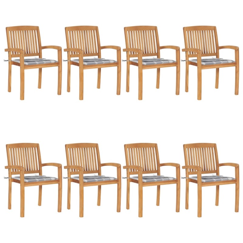 Stapelbare Gartenstühle mit Kissen 8 Stk. Massivholz Teak Stapelbare Gartenstühle mit Kissen 8 Stk. Massivholz Teak