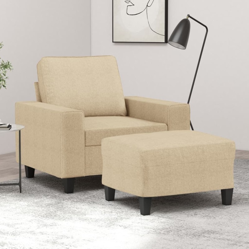 vidaXL Sessel mit Hocker Creme 60 cm Stoff vidaXL Sessel mit Hocker Creme 60 cm Stoff