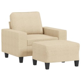 vidaXL Sessel mit Hocker Creme 60 cm Stoff