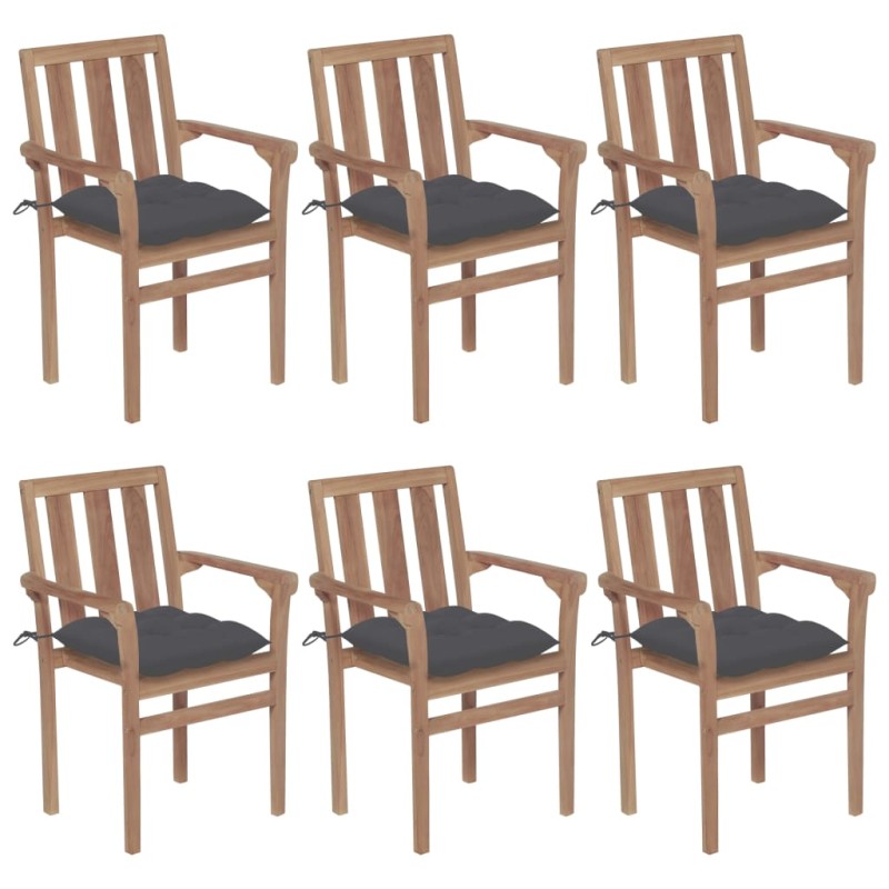 Stapelbare Gartenstühle mit Kissen 6 Stk. Massivholz Teak Stapelbare Gartenstühle mit Kissen 6 Stk. Massivholz Teak