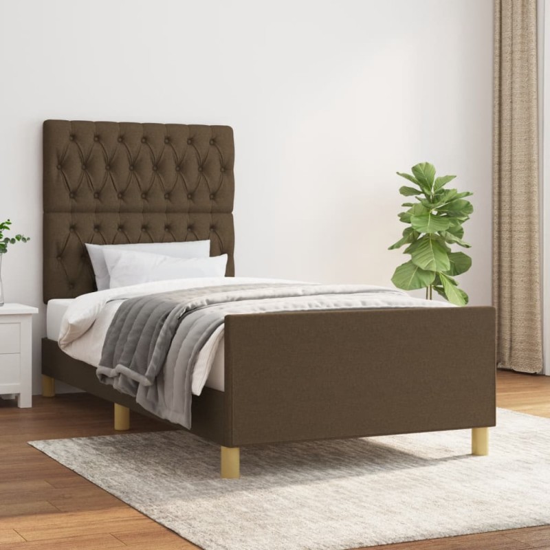 vidaXL Bettgestell mit Kopfteil Dunkelbraun 100x200 cm Stoff vidaXL Bettgestell mit Kopfteil Dunkelbraun 100x200 cm Stoff