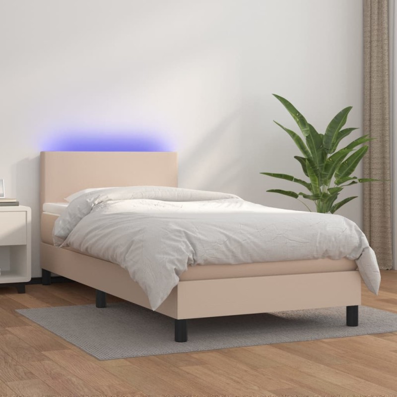 vidaXL Boxspringbett mit Matratze & LED Cappuccino-Braun 90x190cm vidaXL Boxspringbett mit Matratze & LED Cappuccino-Braun 90x190cm