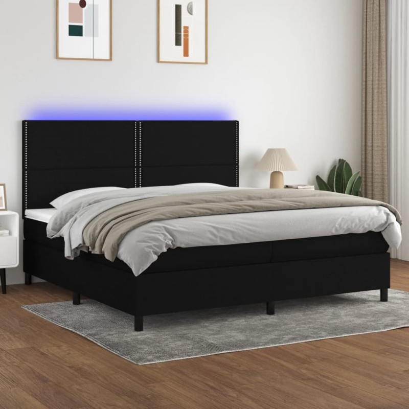 vidaXL Boxspringbett mit Matratze & LED Schwarz 200x200 cm Stoff vidaXL Boxspringbett mit Matratze & LED Schwarz 200x200 cm Stoff